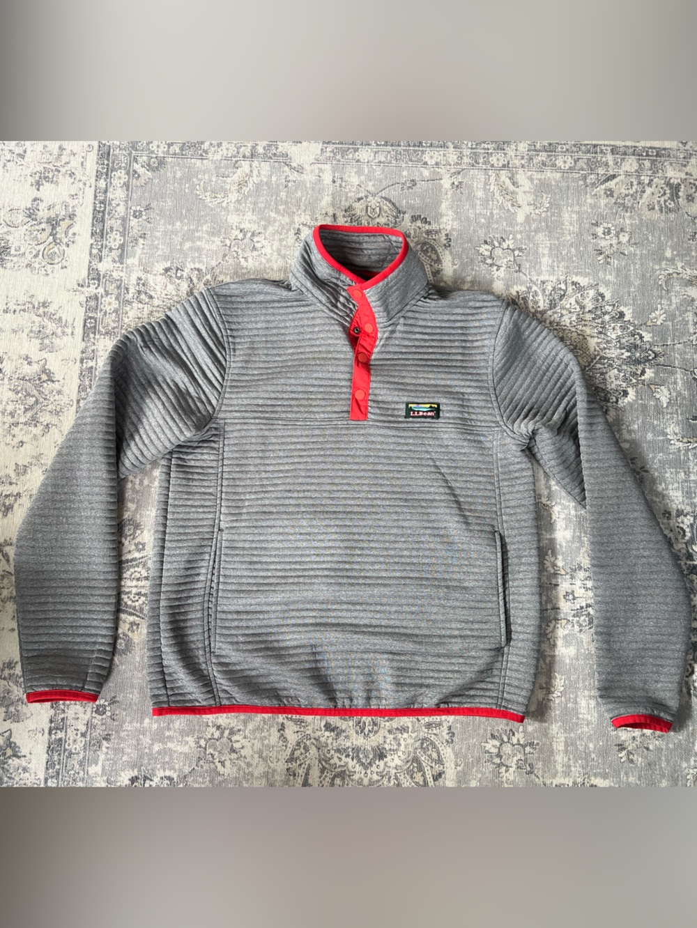 L.L. Bean Men’s Gray Zip-Up Sweater with Red Trim